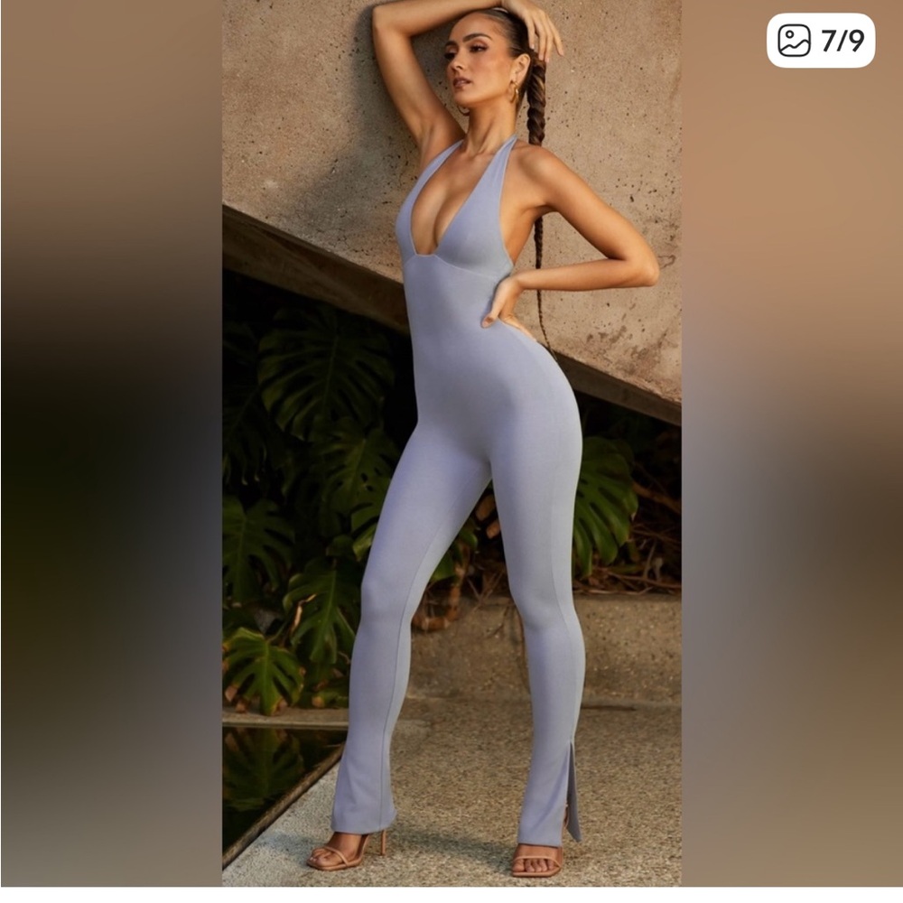 New without Tags Keava Modal Halter Backless Jumpsuit Onsie Gray Pewter